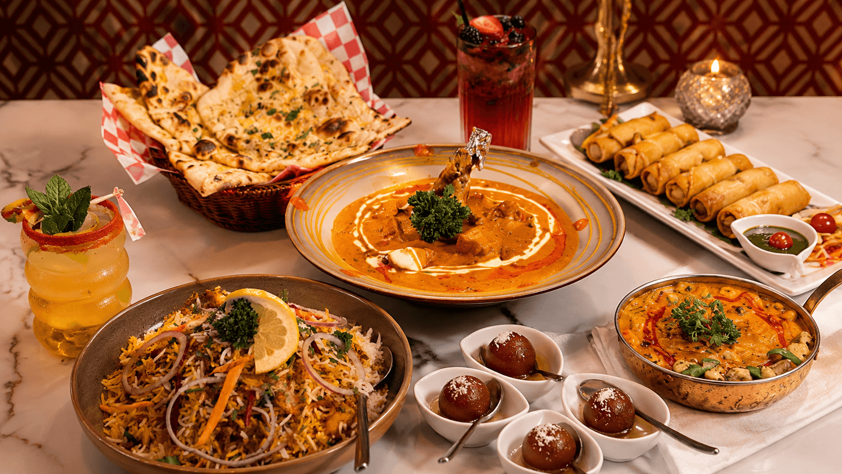 Restaurant hero background showcasing our signature dishes